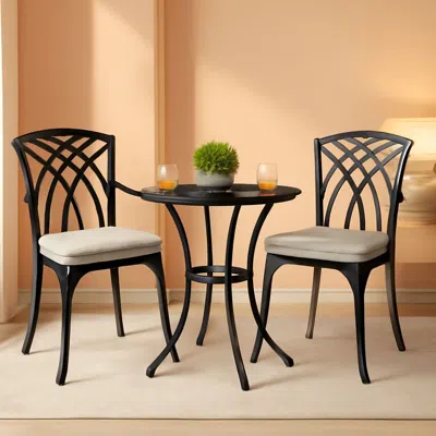 Shipitfurniture Outdoor Cast Aluminum Bistro Set 3 Piece With Umbrella Hole Grey Cushions