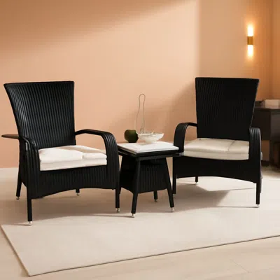 Shipitfurniture Outdoor Edna Black White Cushion 3 Piece Patio Lounge Set