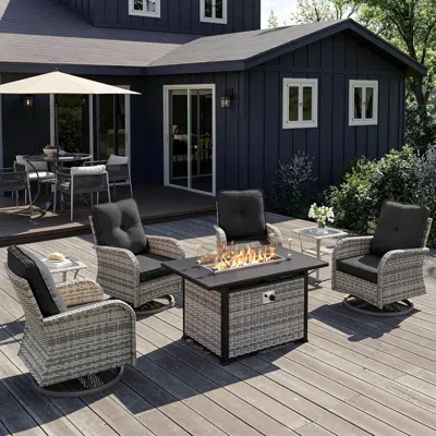Shipitfurniture Outdoor Patio Wicker Rattan Swivel Rocking Chair Set