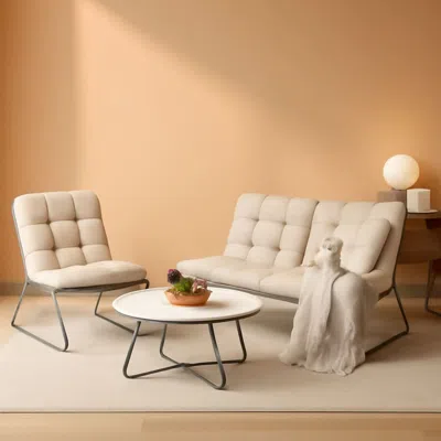 Shipitfurniture Outdoor Sofa Set For 4 With Thick Olefin Cushions Beige
