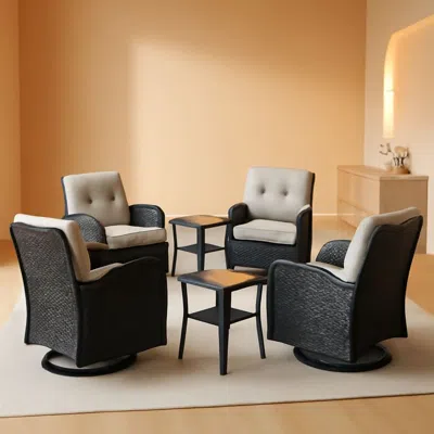 Shipitfurniture Outdoor Swivel Glider Rocker Chairs Set Of 4 Beige Cushions
