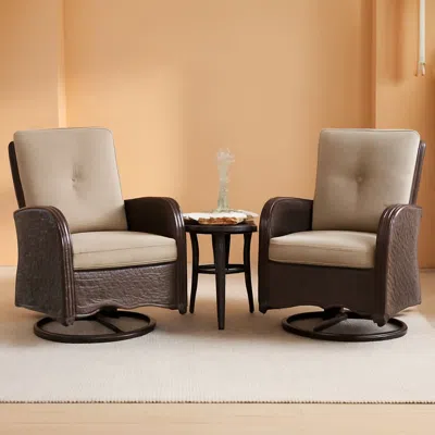 Shipitfurniture Outdoor Swivel Rocker Chairs 3 Piece Wicker Set Cushioned
