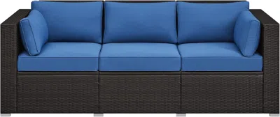Shipitfurniture Outdoor Three-seat Wicker Sofa With Deep Cushions And Pillows