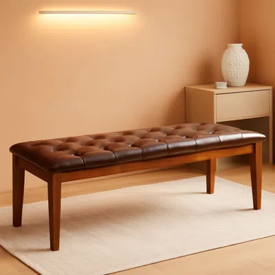 Shipitfurniture Oversized Brown Faux Leather Upholstered Ottoman Bench