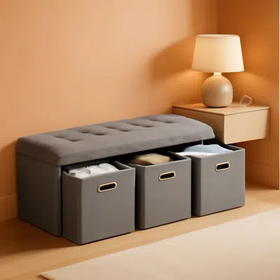 Shipitfurniture Oversized Forty Inch Grey Storage Ottoman With Drawers