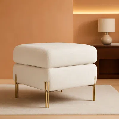 Shipitfurniture Oversized Off White Bouclã Fabric Ottoman With Metal Legs