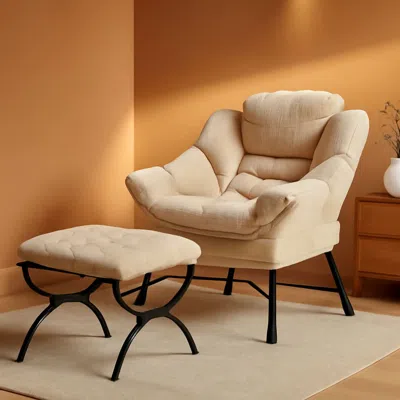 Shipitfurniture Oversized White Corduroy Reading Chair With Ottoman