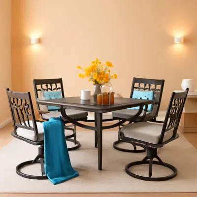 Shipitfurniture Patio Dining Set 5 Pieces With 37 Inch Table And Cushioned Swivel Chairs
