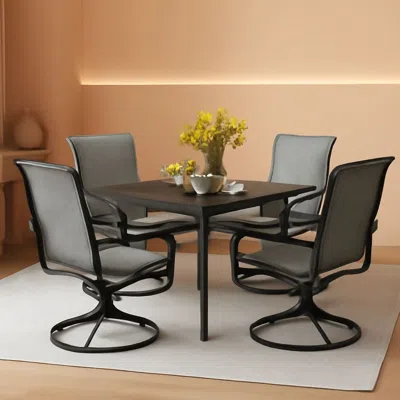 Shipitfurniture Patio Dining Set For 4 All Weather Furniture With Grey Sling Swivel Chairs
