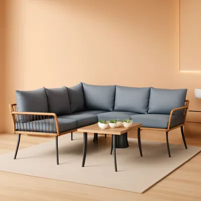 Shipitfurniture Patio Furniture Set 4 Piece Wicker Outdoor Grey Sectional