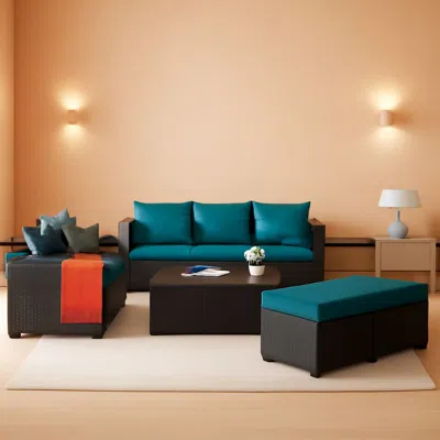 Shipitfurniture Patio Furniture Set 7 Piece Peacock Blue Anti Slip Cushions