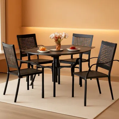 Shipitfurniture Patio Table And Chairs Set Black 37 Inch Square Table For 4