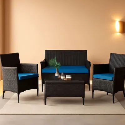 Shipitfurniture Peacock Blue 4 Piece Rattan Patio Furniture Set With Sectional Sofa
