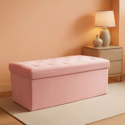Shipitfurniture Pink 43 Inch Velvet Lux Foldable Storage Ottoman Bench