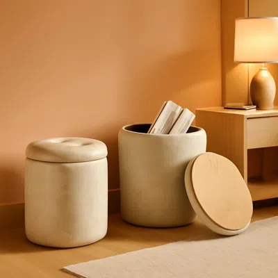 Shipitfurniture Premium Faux Leather Circular Ottoman With Storage