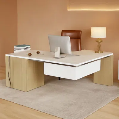 Shipitfurniture Premium White Engineered Wood Corner Desk 74.8 Inches