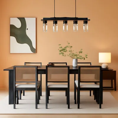Shipitfurniture Rattan Dining Chairs Set Of Six Two Tone Black Cream Finish
