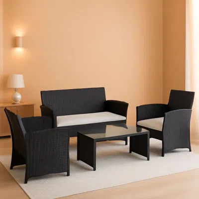 Shipitfurniture Rattan Outdoor Patio Furniture Set 4 Piece White Cushions