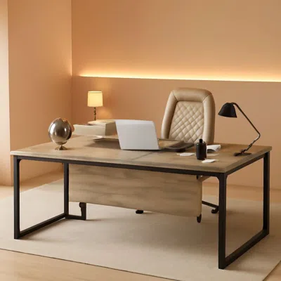 Shipitfurniture Retro-gray L-shaped Executive-grade Desk File Cabinet In Brown
