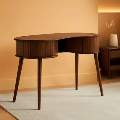 Shipitfurniture Ripple Desk Dark Walnut Vertical Groove Concealed Drawers