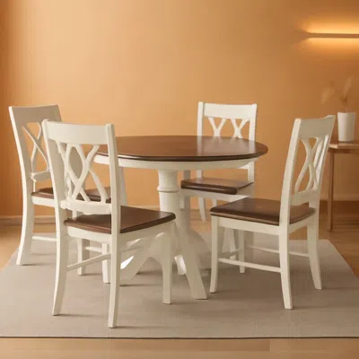 Shipitfurniture Round Dining Table Set Distressed White Five Piece Set