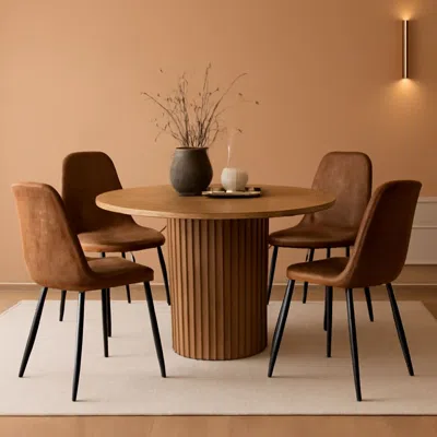 Shipitfurniture Round Dining Table Set For Four Engineered Wood Finish