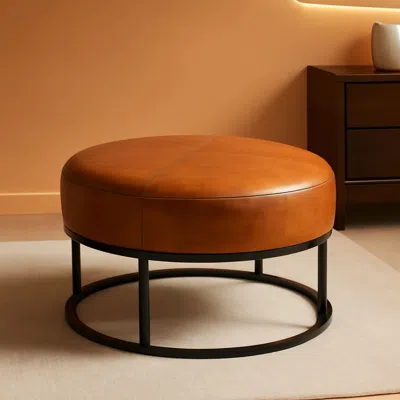 Shipitfurniture Round Leatherette Upholstered Coffee Table Midnight Brown