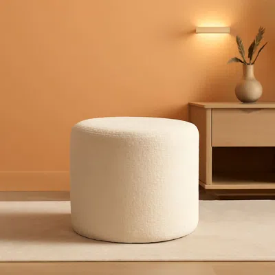 Shipitfurniture Round Ottoman Foot Rest 17x17x14 White Boucle Fabric