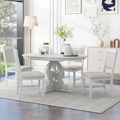 Shipitfurniture Round Solid Wood Dining Table Set Four