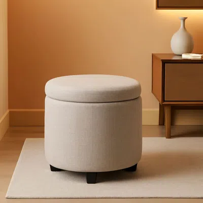 Shipitfurniture Round Storage Ottoman Upholstered Removable Tray Lid