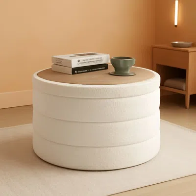Shipitfurniture Rounded White Luxurious Boucle Storage Ottoman Lid