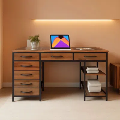 Shipitfurniture Rustic Brown 47 Inches Corner Desk Storage Solutions