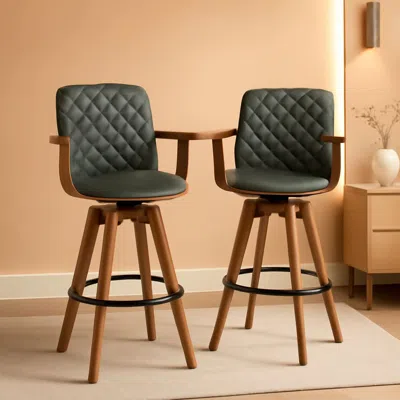 Shipitfurniture Set Of 2 Green Swivel Bar Height Stools For Kitchen Island