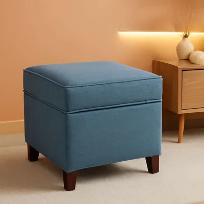 Shipitfurniture Seventeen Inch Electric Blue Storage Ottoman Hinged Lid