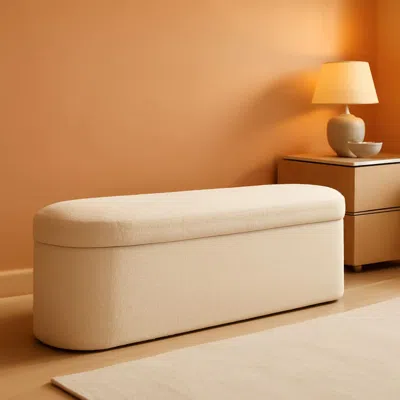 Shipitfurniture Sherpa Lined Folding Storage Ottoman 43.3 Inch White
