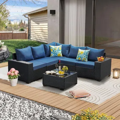 Shipitfurniture Six Piece All Weather Outdoor Wicker Sectional Sofa Set