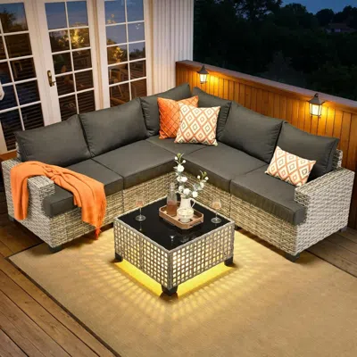 Shipitfurniture Six Piece Rattan Wicker Outdoor Sectional Sofa Set