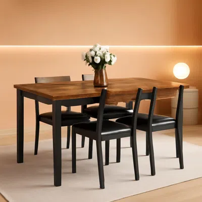 Shipitfurniture Sixty Three Inch Extendable Dining Table Set Rustic Brown