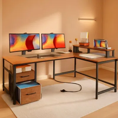 Shipitfurniture Sixty Three Inch L Shaped Desk Usb Port Ergonomic Workspace In Multi