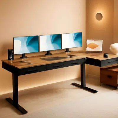 Shipitfurniture Sixty Three Inch L Shaped Electric Height Adjustable Desk Drawers