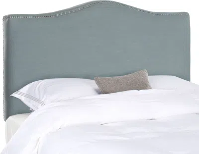 Shipitfurniture Sky Blue Upholstered Camelback Headboard With Silver Nailhead