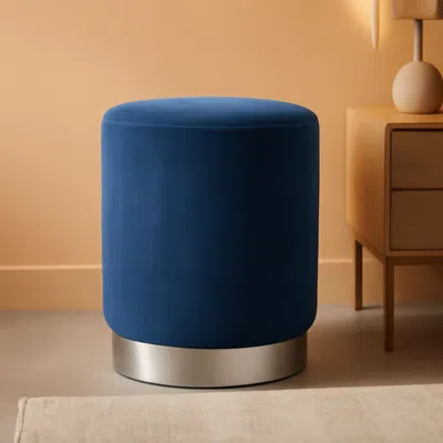 Shipitfurniture Sleek Round Ottoman Foot Stool Blue Memory Foam Padding