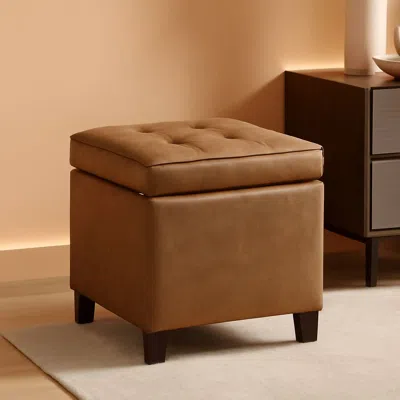 Shipitfurniture Small Distressed Brown Faux Leather Storage Ottoman