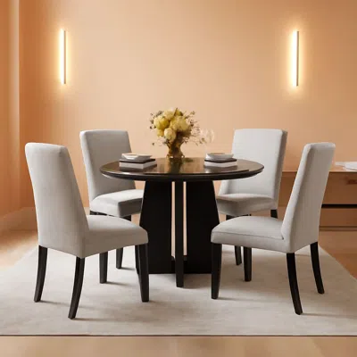 Shipitfurniture Solid Round Dining Table Set Five Piece Grey And Black