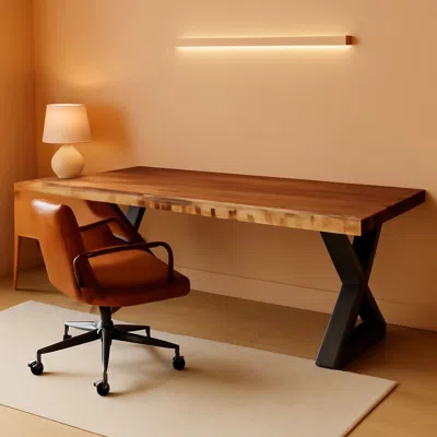 Shipitfurniture Solid Wood Desk Fifty Five Inch Wide Matte Brown Rustic Aged Oak