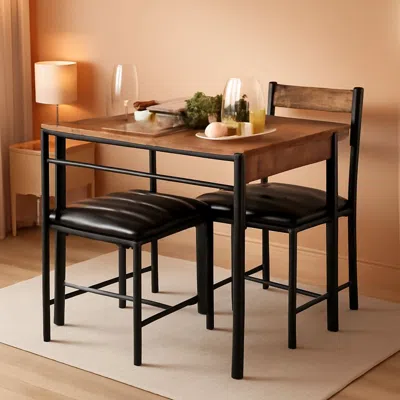 Shipitfurniture Space Saving Dining Table Set For Two Rustic Brown Finish