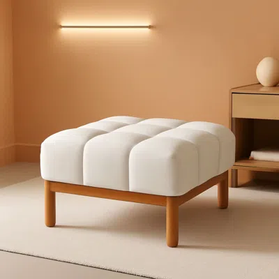 Shipitfurniture Square White Upholstered Ottoman Featuring Dense Foam