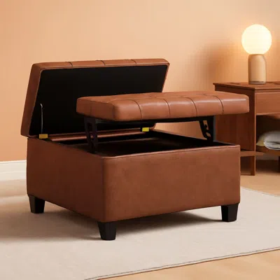 Shipitfurniture Storage Ottoman 30 Inch Distressed Saddle Brown Leatherette