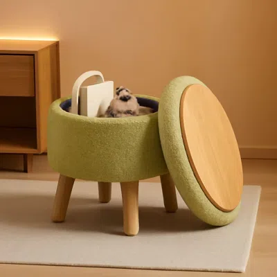 Shipitfurniture Storage Ottoman Round Footstool Velvet Modern Utility