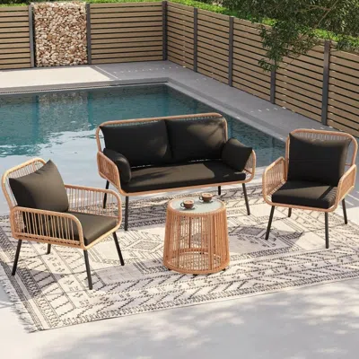 Shipitfurniture Stylish Four Piece Outdoor Wicker Patio Furniture Set